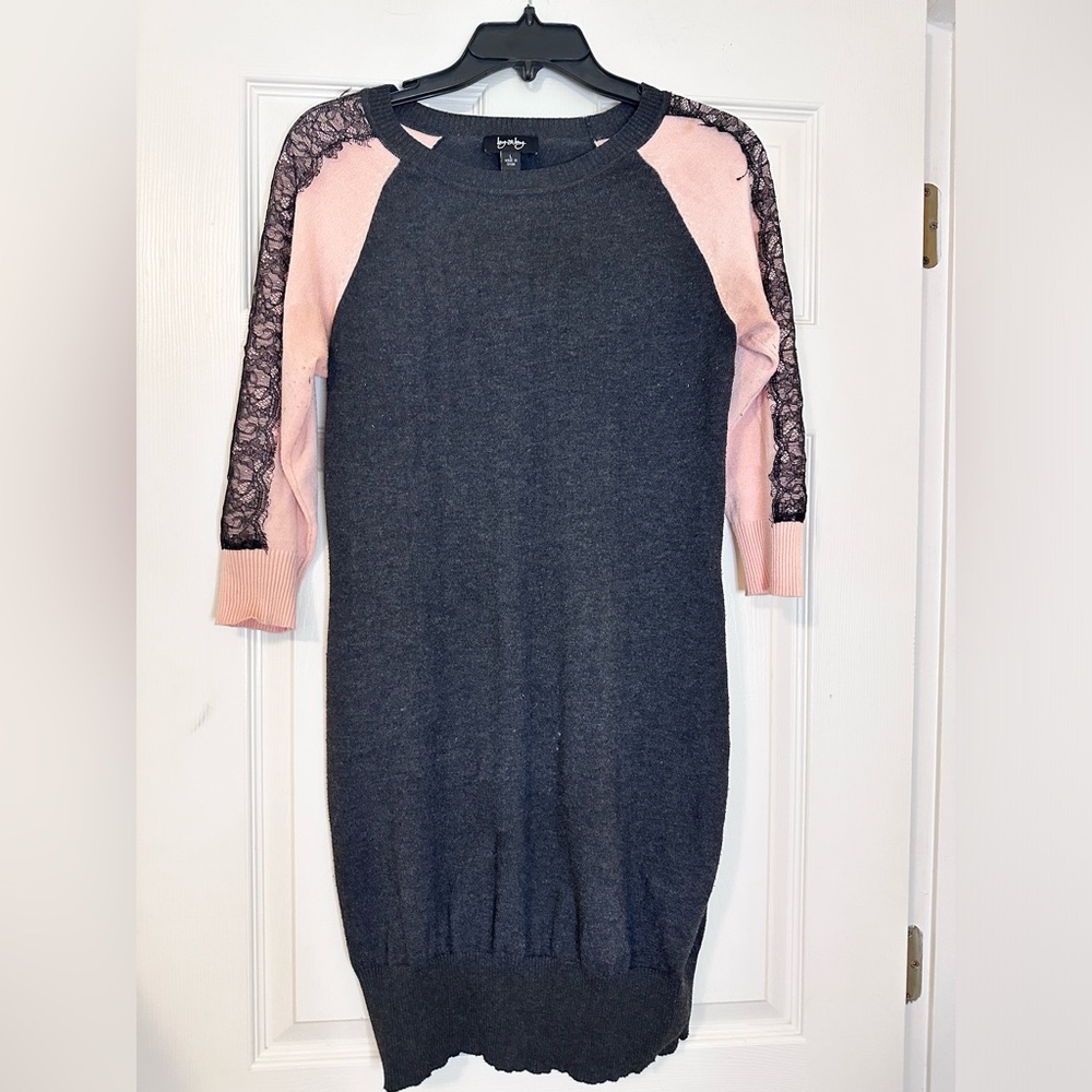 By&By Knee Length Dress with Lace Sleeves, Sweater Material Size Large